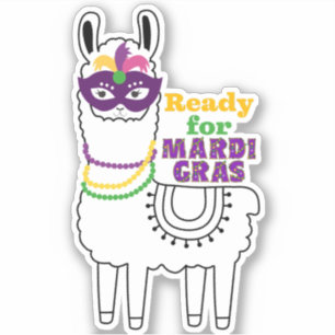 Sticker Prêt pour les perles de masque de lama Mardi Gras