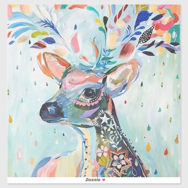 Sticker Pretty Modern Deer Art Flower Antlers (Feuille)