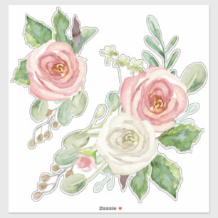Sticker Pretty rose Aquarelle Peony Floral avec Feuille