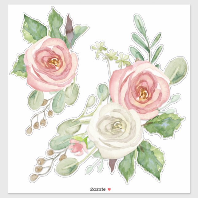 Sticker Pretty rose Aquarelle Peony Floral avec Feuille (Feuille)