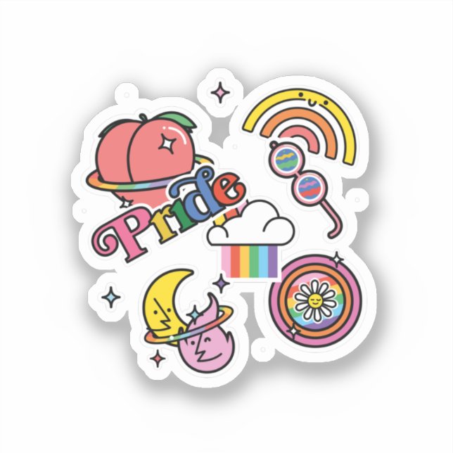 Sticker Pride+LGBTQ. Aimez la fierté. Coeur arc-en-ciel av (Recto)