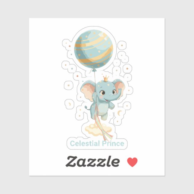 Sticker Prince Céleste Éléphant Ballon Étoiles Mignon Infi (Feuille)