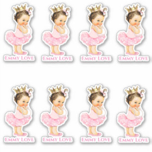 Sticker Princesse Ballerina Baby Girl Pink Tutu Gold Crown
