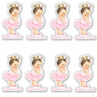 Sticker Princesse Ballerina Baby Girl Pink Tutu Gold Crown