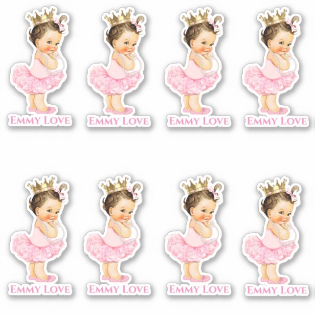 Sticker Princesse Ballerina Baby Girl Pink Tutu Gold Crown (Devant)