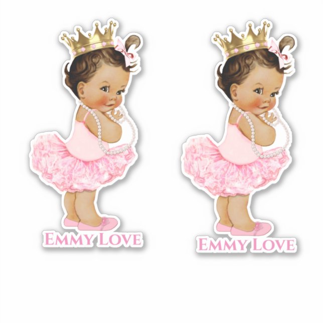 Sticker Princesse Ballerina Baby Girl Pink Tutu Gold Crown (Devant)