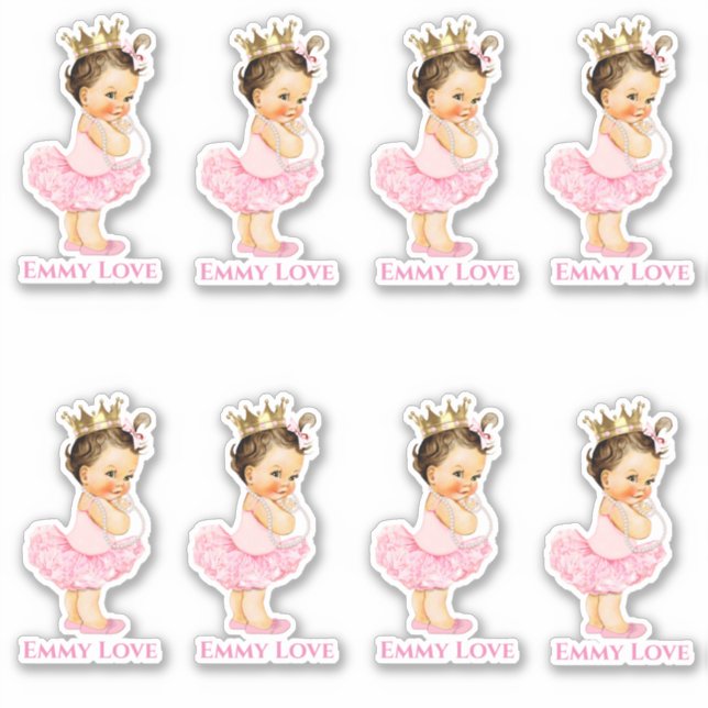 Sticker Princesse Ballerine Bébé Fille Tutu Rose Couronne  (Devant)