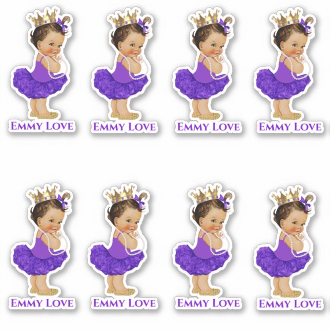 Sticker Princesse Ballerine Bébé Fille Tutu Violet Couronn (Devant)