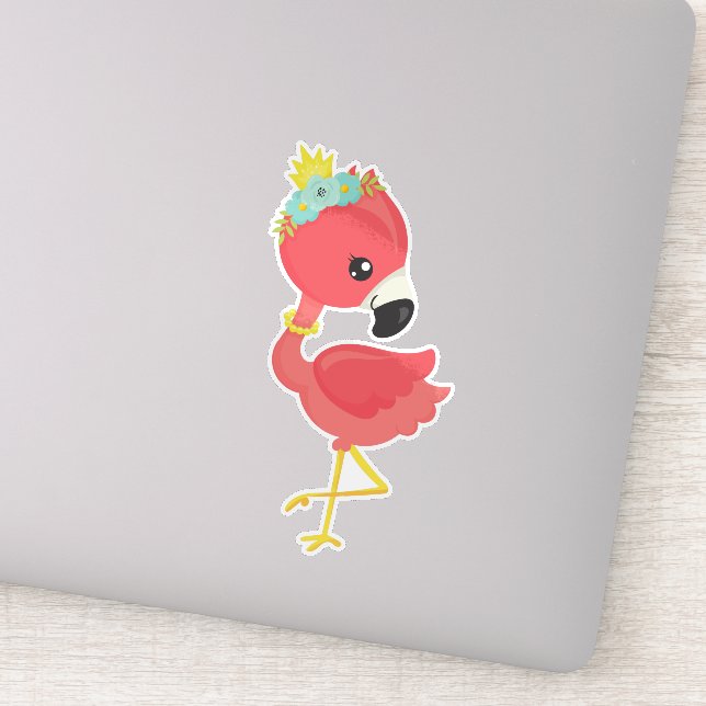 Sticker Princesse Flamant rose, Fleurs, Couronne, Mignonne (Détail)