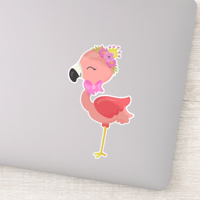 Sticker Princesse Flamant rose, Fleurs, Mignonne Flamant r (Détail)