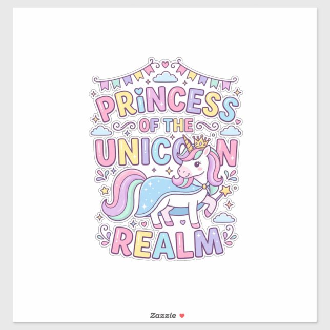 Sticker Princesse Licorne du Royaume Licorne Charmant POD (Feuille)