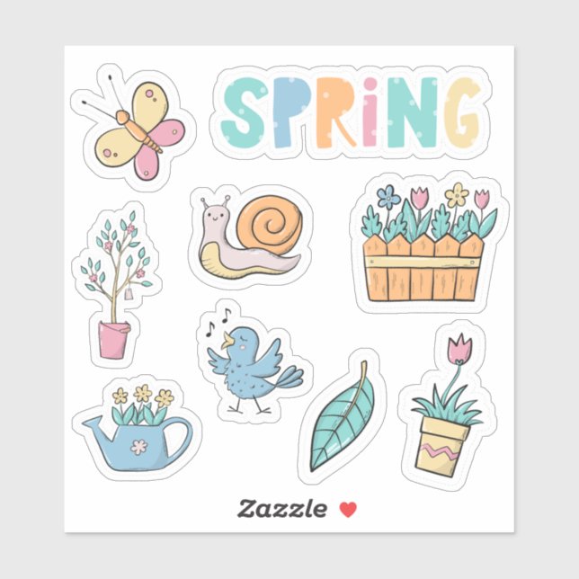 Sticker Printemps en fleurs arc-en-ciel Ensemble Fleurs et (Feuille)