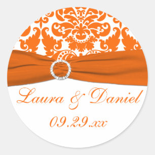 Sticker Privilège Mariage damassé Blanc, Orange