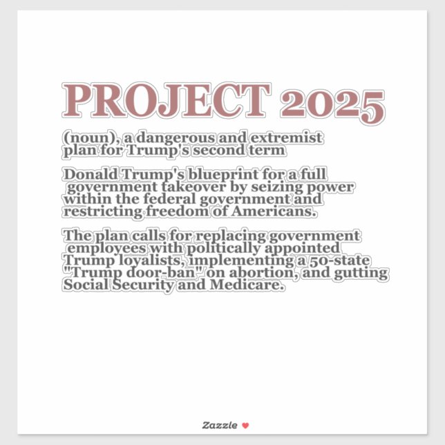 Sticker Pro Democracy Anti Project 2025 Trump républicain (Feuille)
