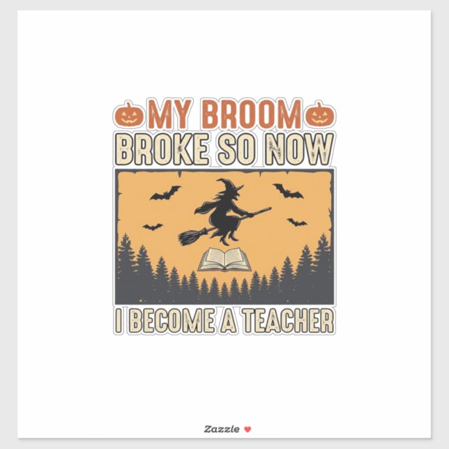 Sticker Professeur d'Halloween Balai Cassa Conception Vint (Feuille)
