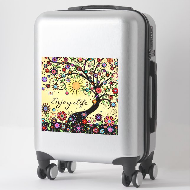 Sticker Profitez de la vie Whimsical Tree amusant (Sur valise)