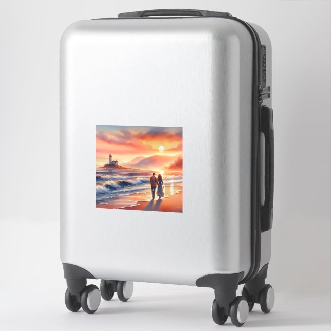 Sticker Promenade au phare du coucher de soleil côtier rom (Sur valise)