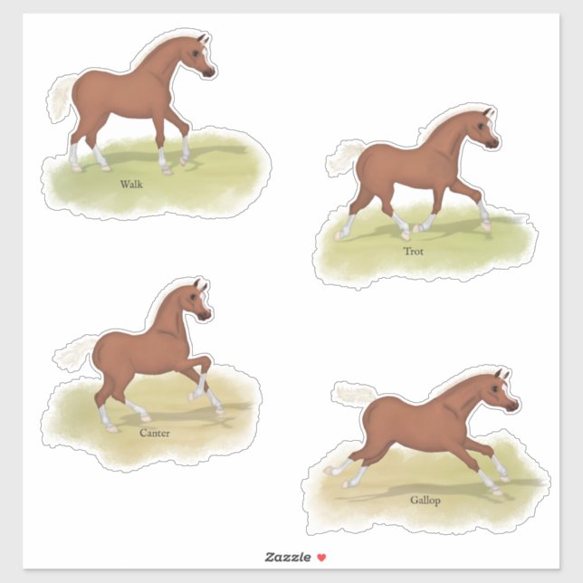 Sticker Promenade Trot Canter Gallop Sorrel Foal Horse Gai (Feuille)