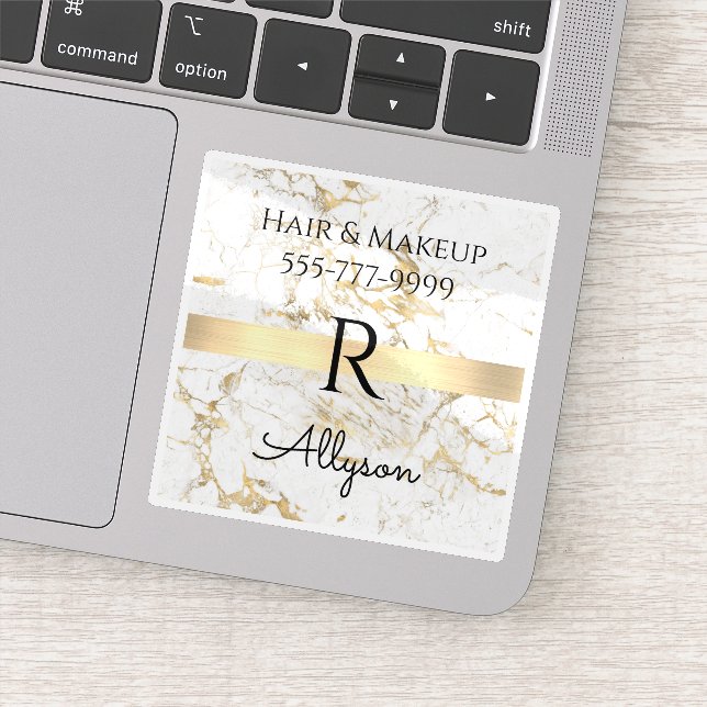 Sticker Promo d'affaires, Marbre blanc/or, Service, Info (Détail)