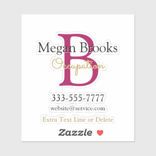 Sticker Promo Entreprise, Nom, Monogramme & Titre sur Fond (Feuille)