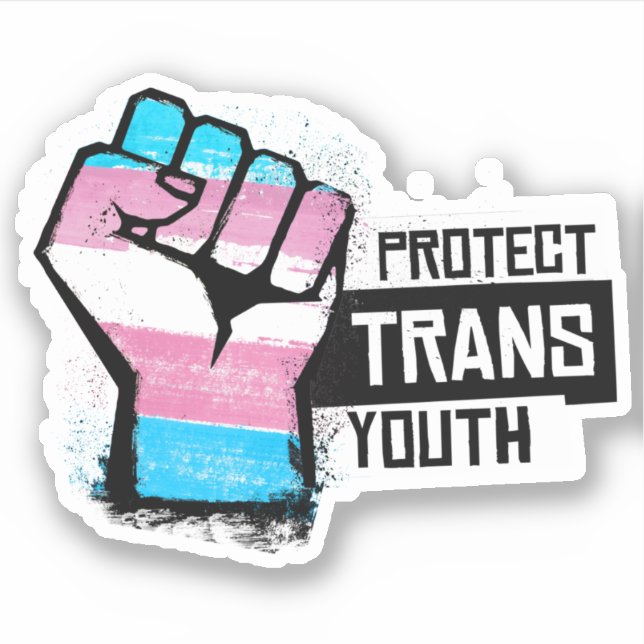 Sticker Protéger les jeunes trans - Poing de la fierté (Devant)