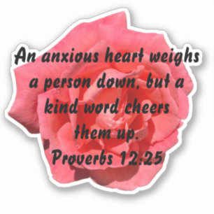 Sticker Proverbes 12:25 Coeur Anxieux Sur Un Rose