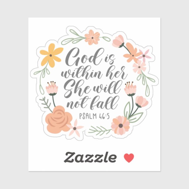Sticker Psalm 46:5 God Is Within Her Floral Wreath (Feuille)
