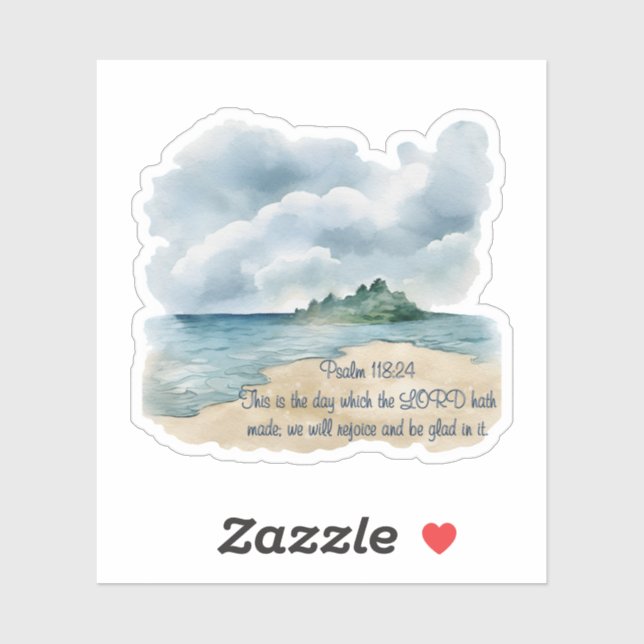 Sticker Psaume 118:24 C'est le jour nuageux Beach Scène (Feuille)
