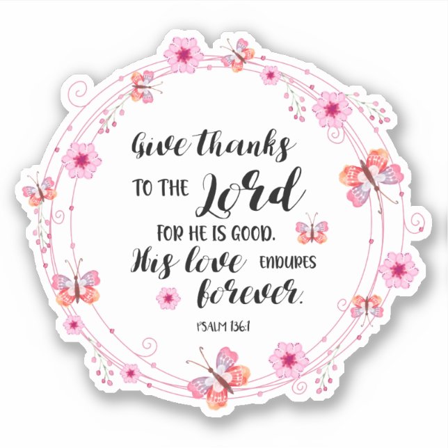 Sticker Psaumes Bible Verse Donner Merci Fleurs Roses (Devant)