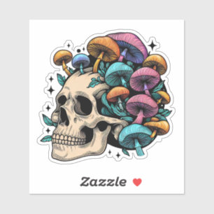 Sticker Psychédélique couleur champignon Crâne Cottagecore