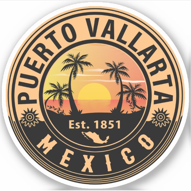 Sticker Puerto Vallarta Palm Tree Retro 80s Playa mexicain (Devant)
