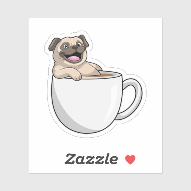 Sticker Pug with Cup of Coffee (Feuille)