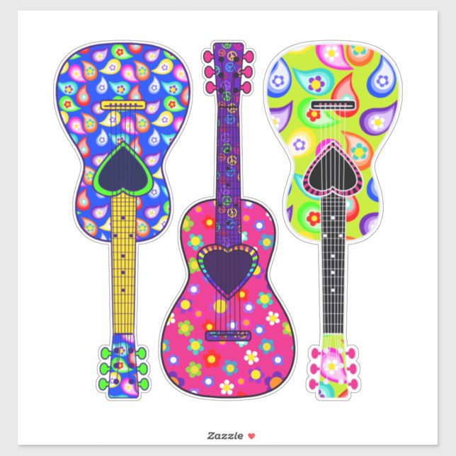 Sticker Puissance de flux | Guitares peintes | Boho Hippie (Feuille)