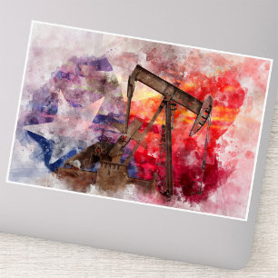 Sticker Pumpjack Texan icône aquarelle avec Texas Flag