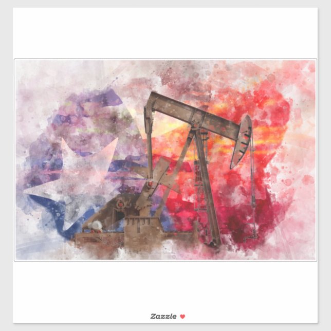 Sticker Pumpjack Texan icône aquarelle avec Texas Flag (Feuille)