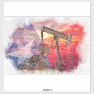 Sticker Pumpjack Texan icône dessin pastel avec Texas Flag