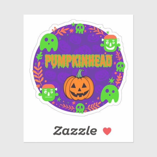 Sticker Pumpkinhead orange et vert avec cercle élégant (Feuille)