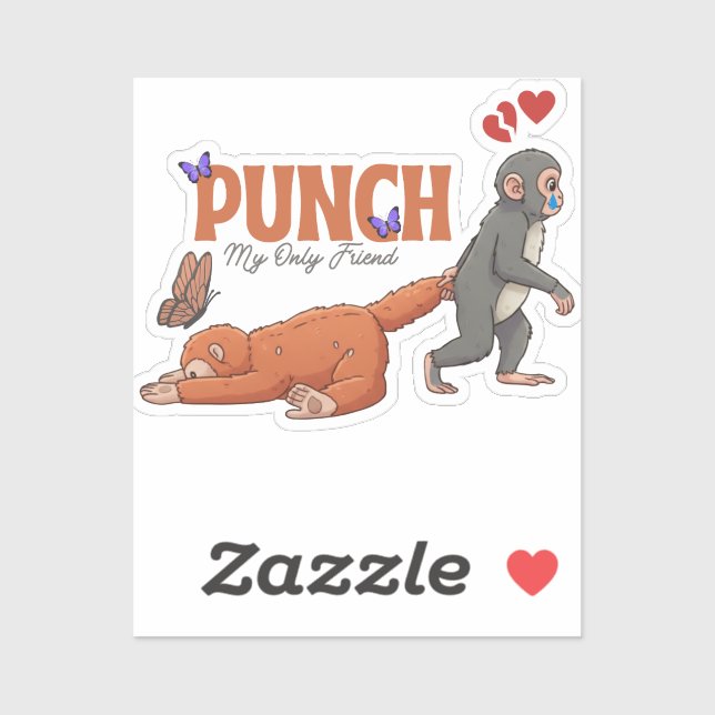 Sticker ‏Punch‑kun & Plush Monkey – Kawaii pour les enfant (Feuille)