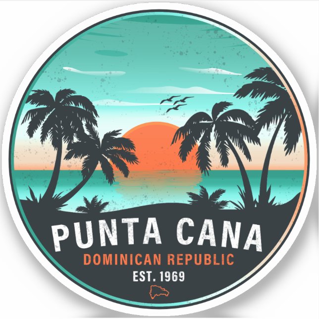 Sticker Punta Cana Dominicaine Retro Sunset Souvenir 80s (Devant)