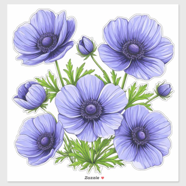 Sticker Purple Anemone Bouquet (Feuille)