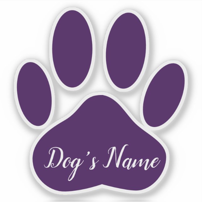Sticker Purple Dog Paw Print With Custom Name Personalized (Devant)