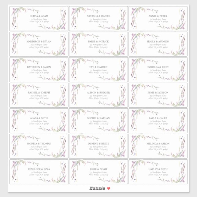 Sticker Purple Lilac Lavender Fleur sauvage Adresse d'invi (Feuille)