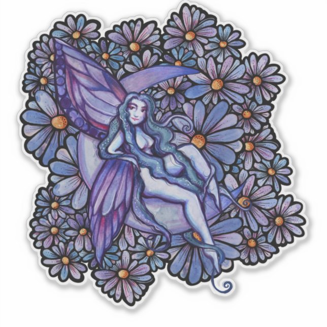 Sticker Purple LuneEnfant Fée Lune Enfant Féeries florales (Devant)