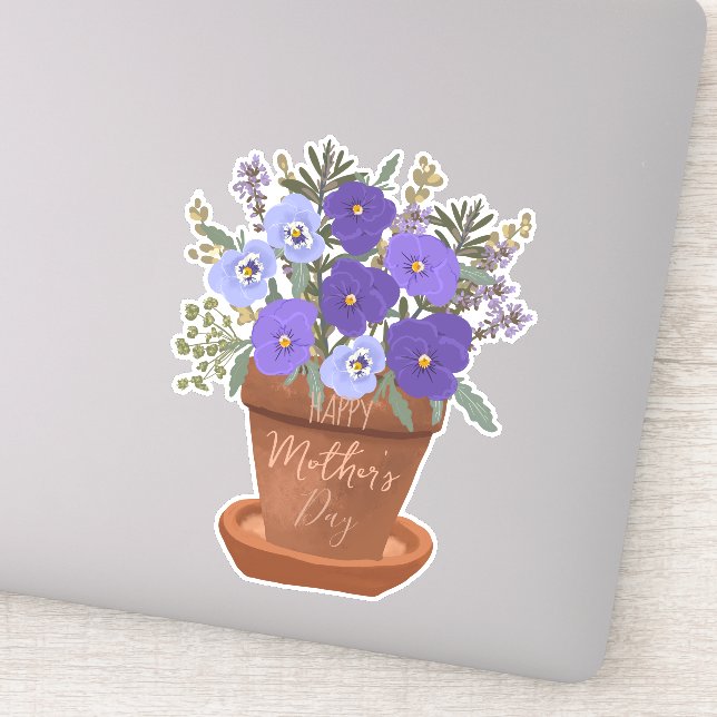 Sticker Purple Violets in a Pot – Mother’s Day Floral (Détail)