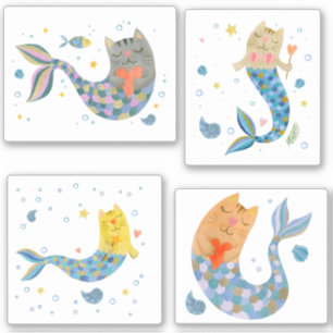 Sticker Purrmaid chat sirène aquarelle fille collant pack