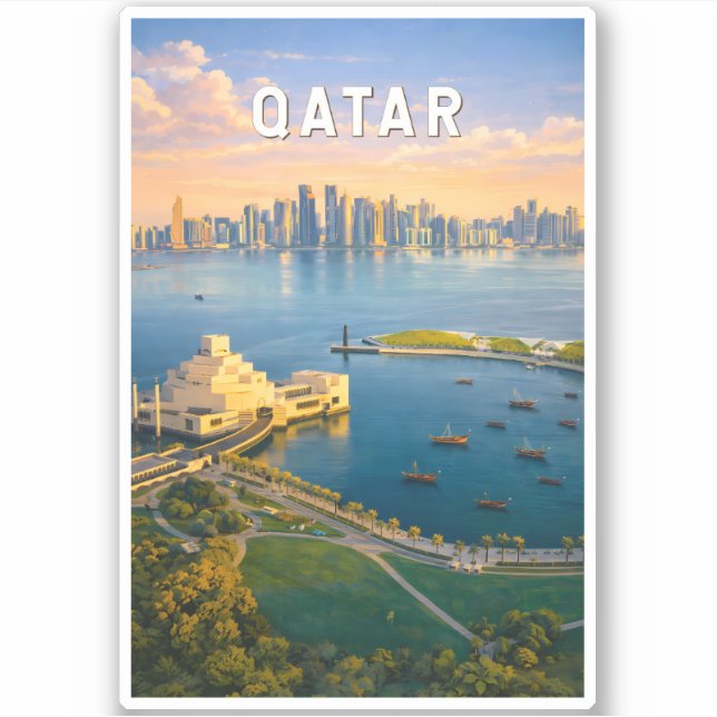 Sticker Qatar Illustration Voyage Art Rétro (Devant)