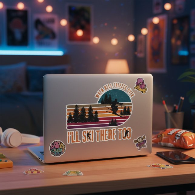 Sticker Quand l'enfer se fige, je skie là aussi (Bold ski vibes for laptops, bottles, boards—your style, louder.)