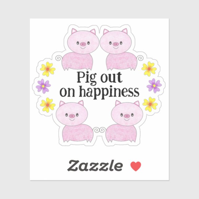 Sticker Quatre cochons roses mignons - Pig out sur l'autoc (Feuille)