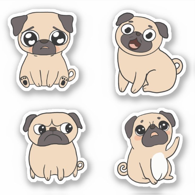 Sticker Quatre Expressions De Chien De Carlin Mignonnes (Devant)