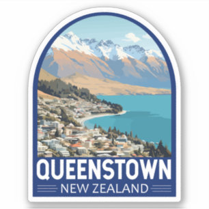 Sticker Queenstown New Zealand Travel Art Vintage